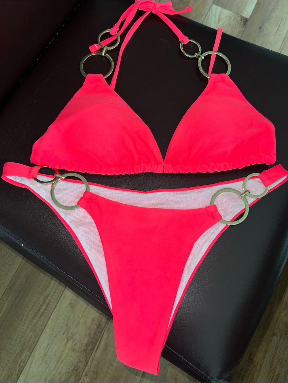 PINK Victoria's Secret Neon Pink Ring-Accent Bikini